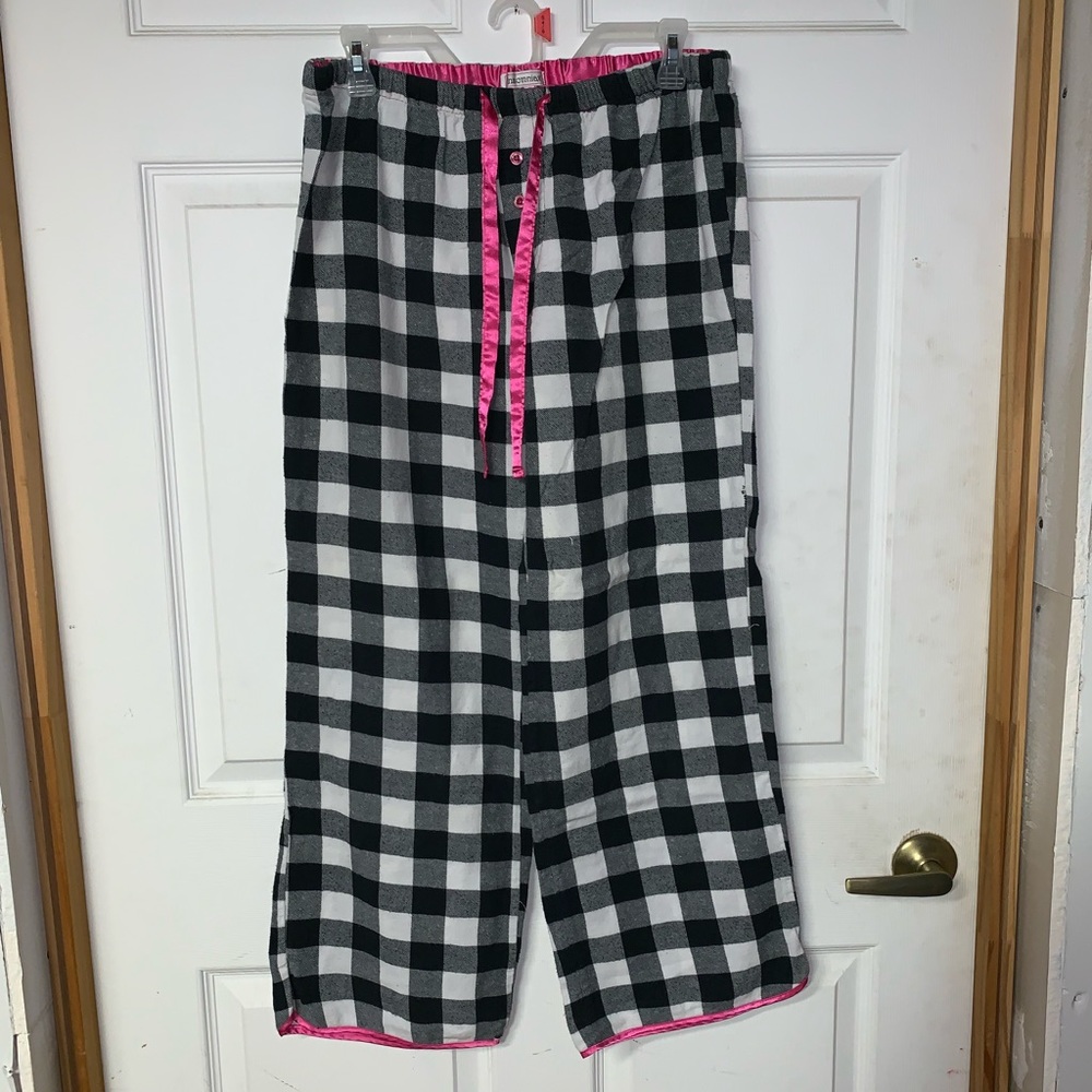 Plaid pajama pants w/ pink silk